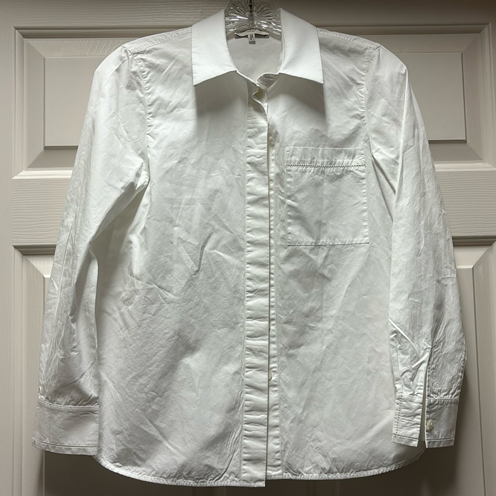 Lafayette 148 New York Button Down Dress Shirt Designer Top White Cotton Blouse - Picture 1 of 6